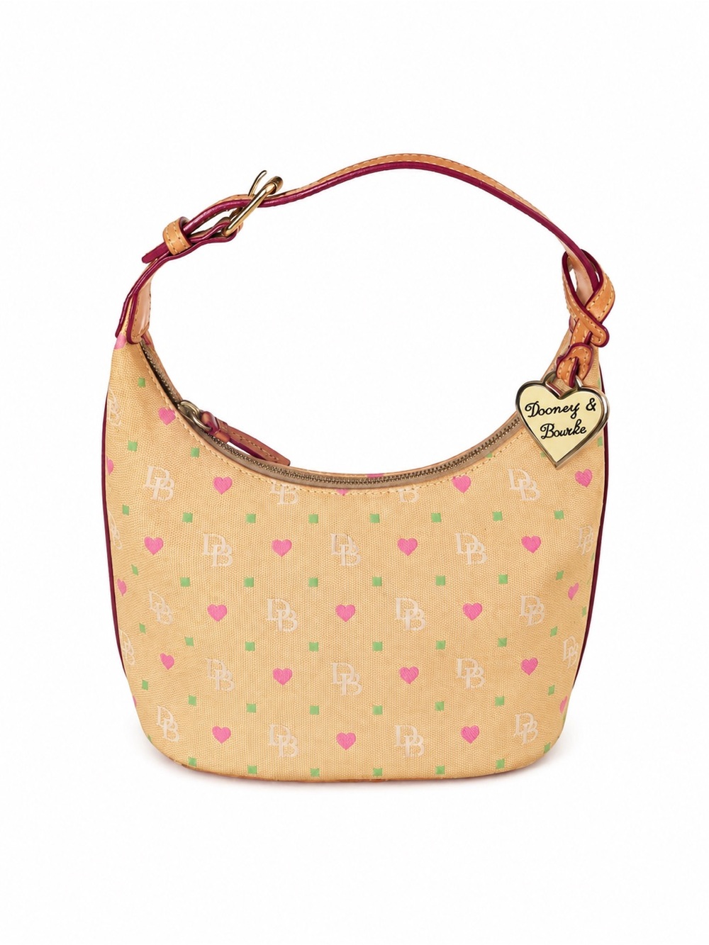 Y2K Easter Yellow Dooney & Bourke Canvas Bucket Bag with Hearts
